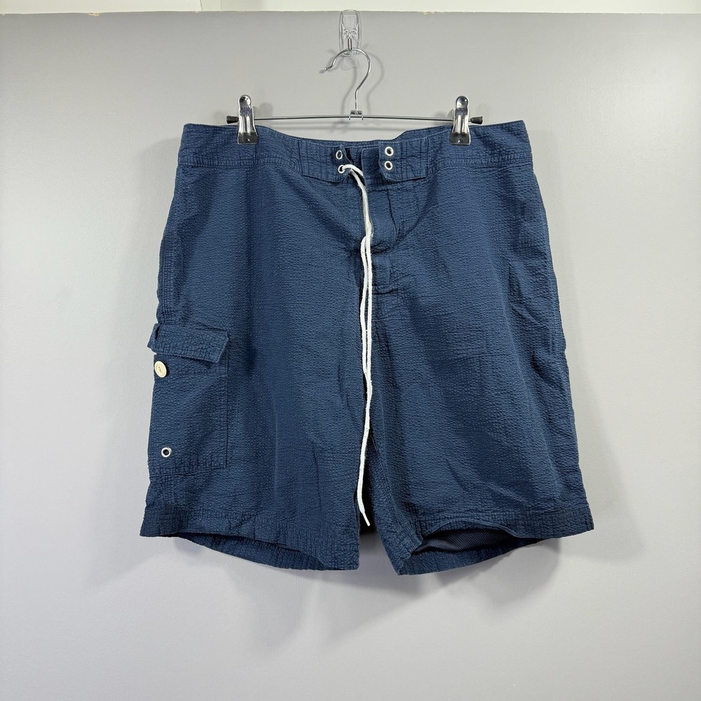 J Crew Shorts Mens 32 Blue Seersucker Board Swim Trunks Drawstring Pockets